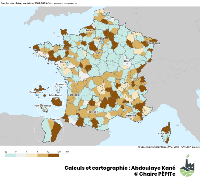Emploi circulaire, variation 2009 2015 (%)
