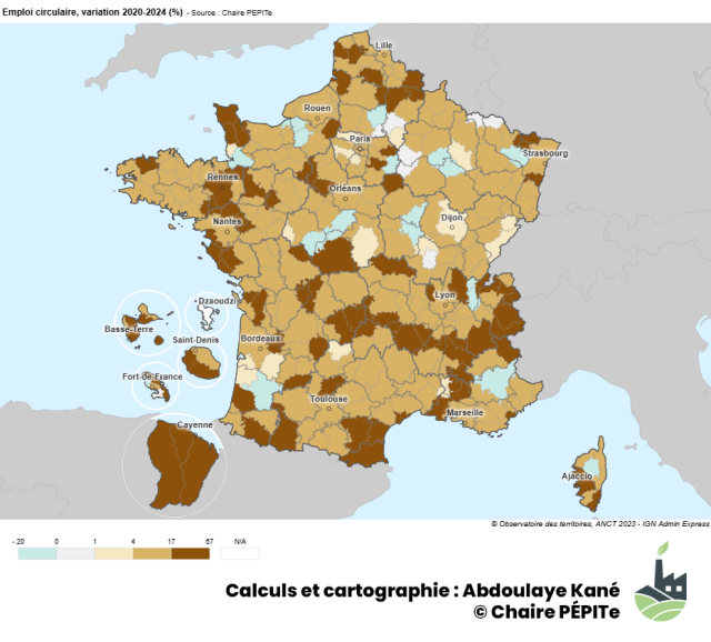 Emploi circulaire, variation 2020 2024 (%)