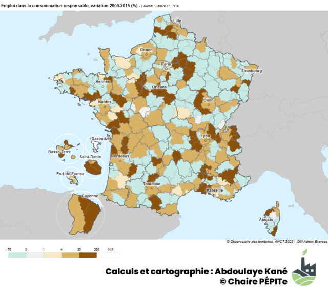 Emploi dans la consommation responsable, variation 2009 2015 (%)
