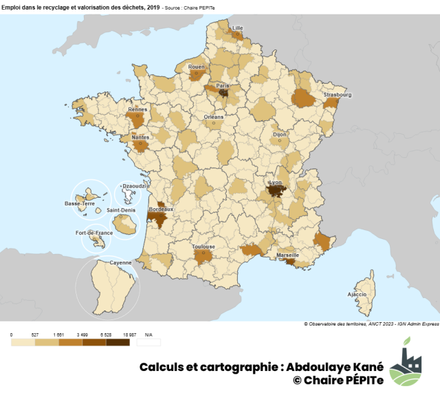 Emploi dans le recyclage et valorisation des déchets, 2019