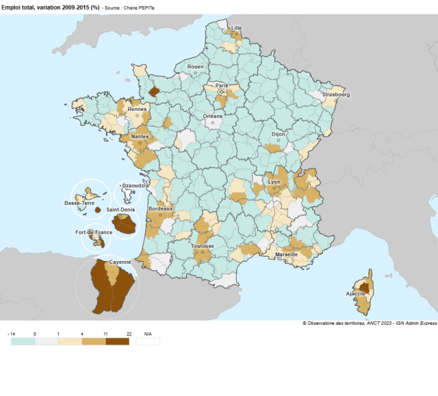 Emploi total, variation 2009 2015 (%)