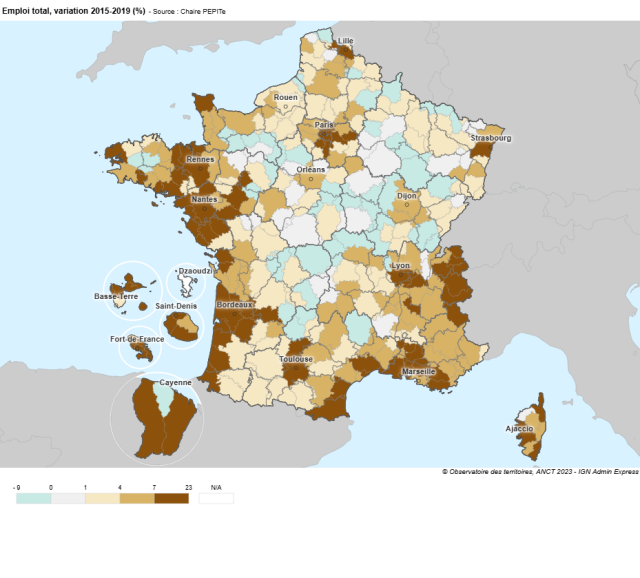 Emploi total, variation 2015 2019 (%)
