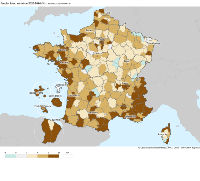 Emploi total, variation 2020 2024 (%)